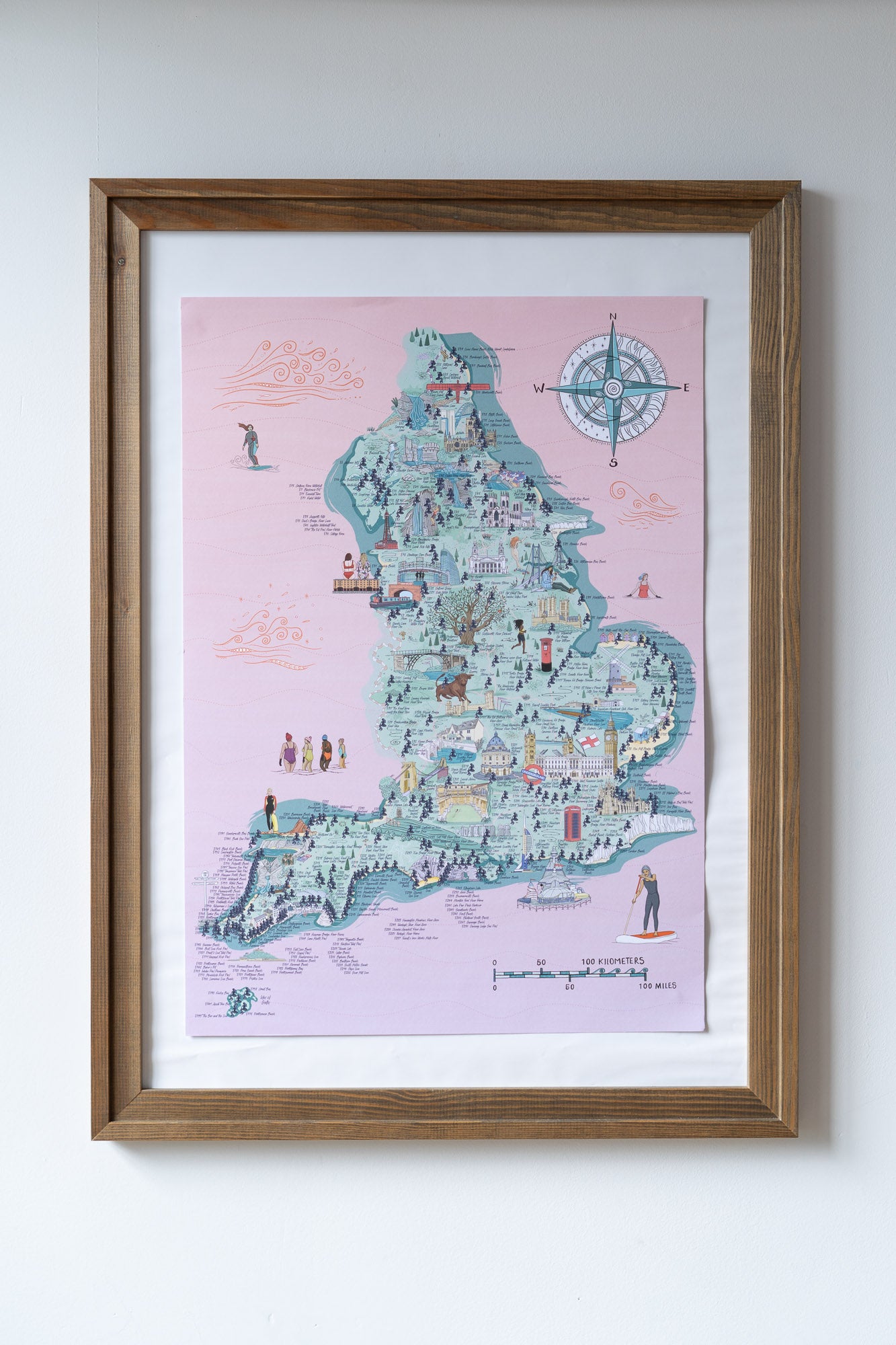 Swim Map of England A2 Print